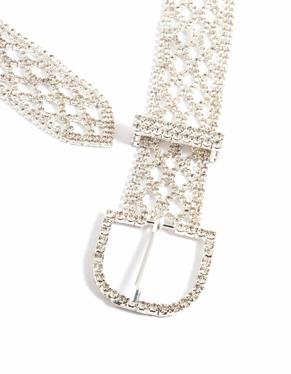 Silver Diamante Mesh Chain Belt Accessories