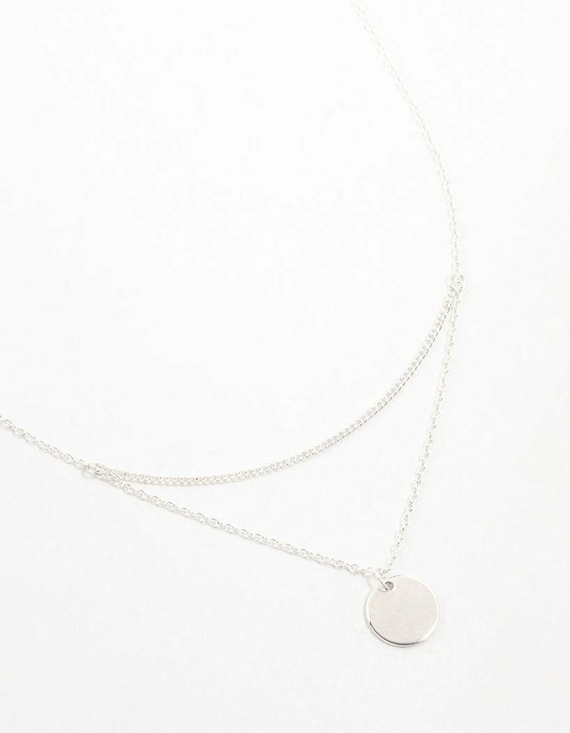 Silver Double Layered Disc Necklace Jewellery