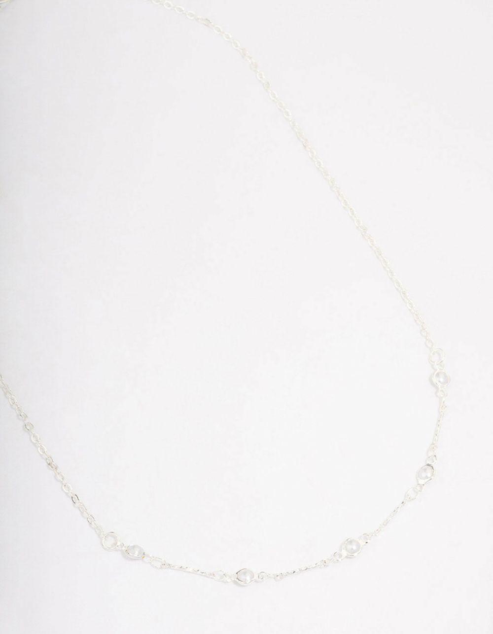 Silver Encased Pearl Station Short Necklace Chains