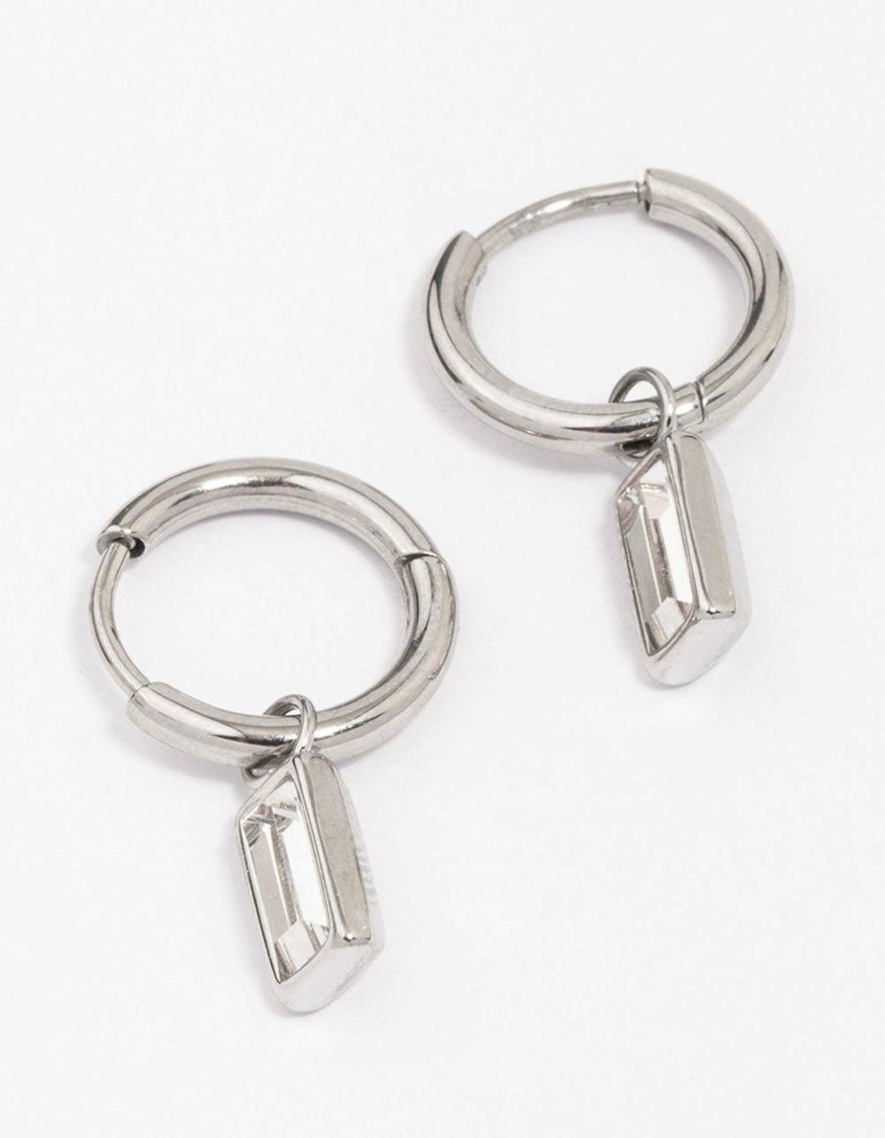 Stainless Steel Classic Baguette Huggie Hoop Earrings Drops & Dangles