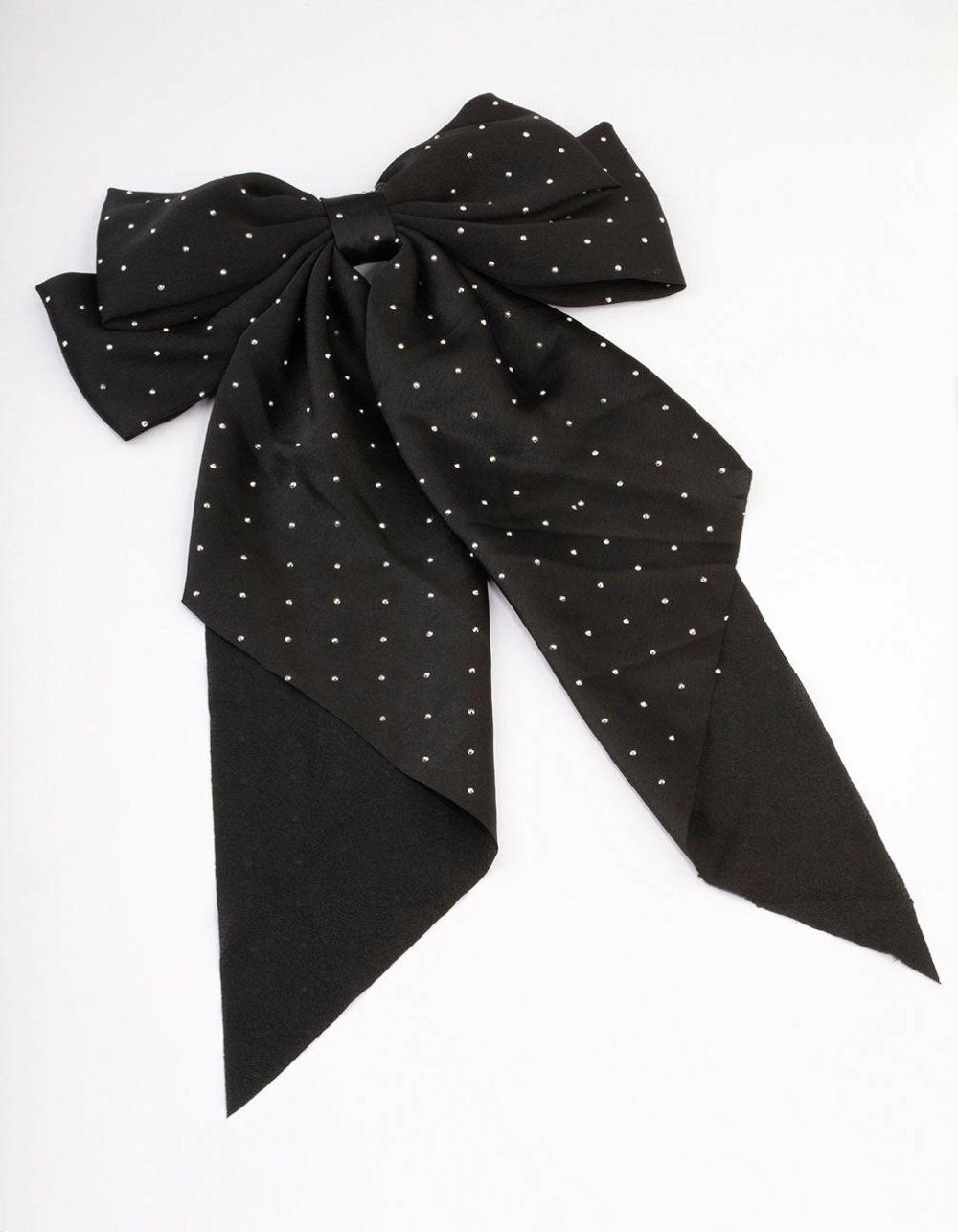 Black Diamante Satin Drop Hair Bow Clip Accessories