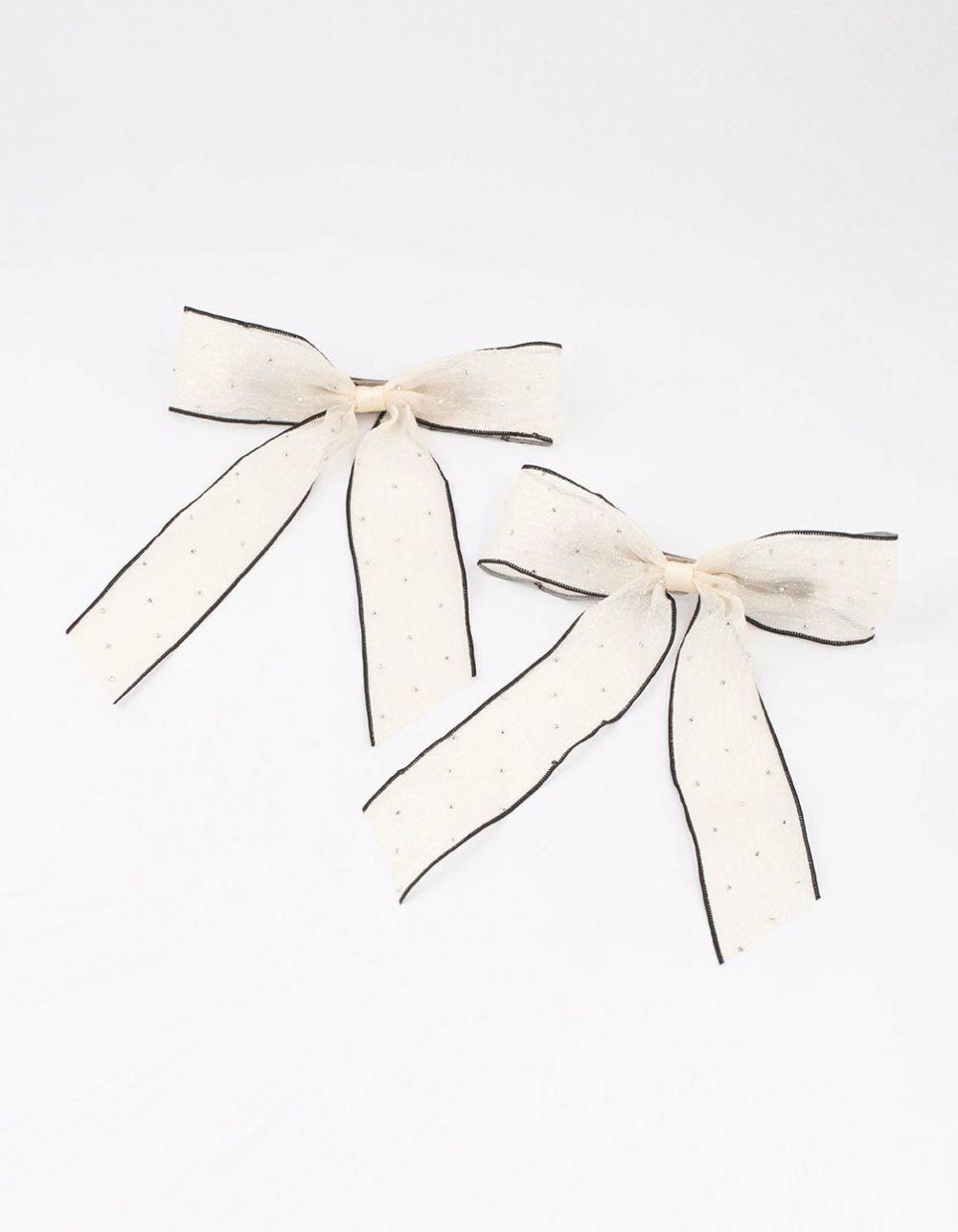 Cream Fabric Large Diamante Hair Bows Pack Accessories