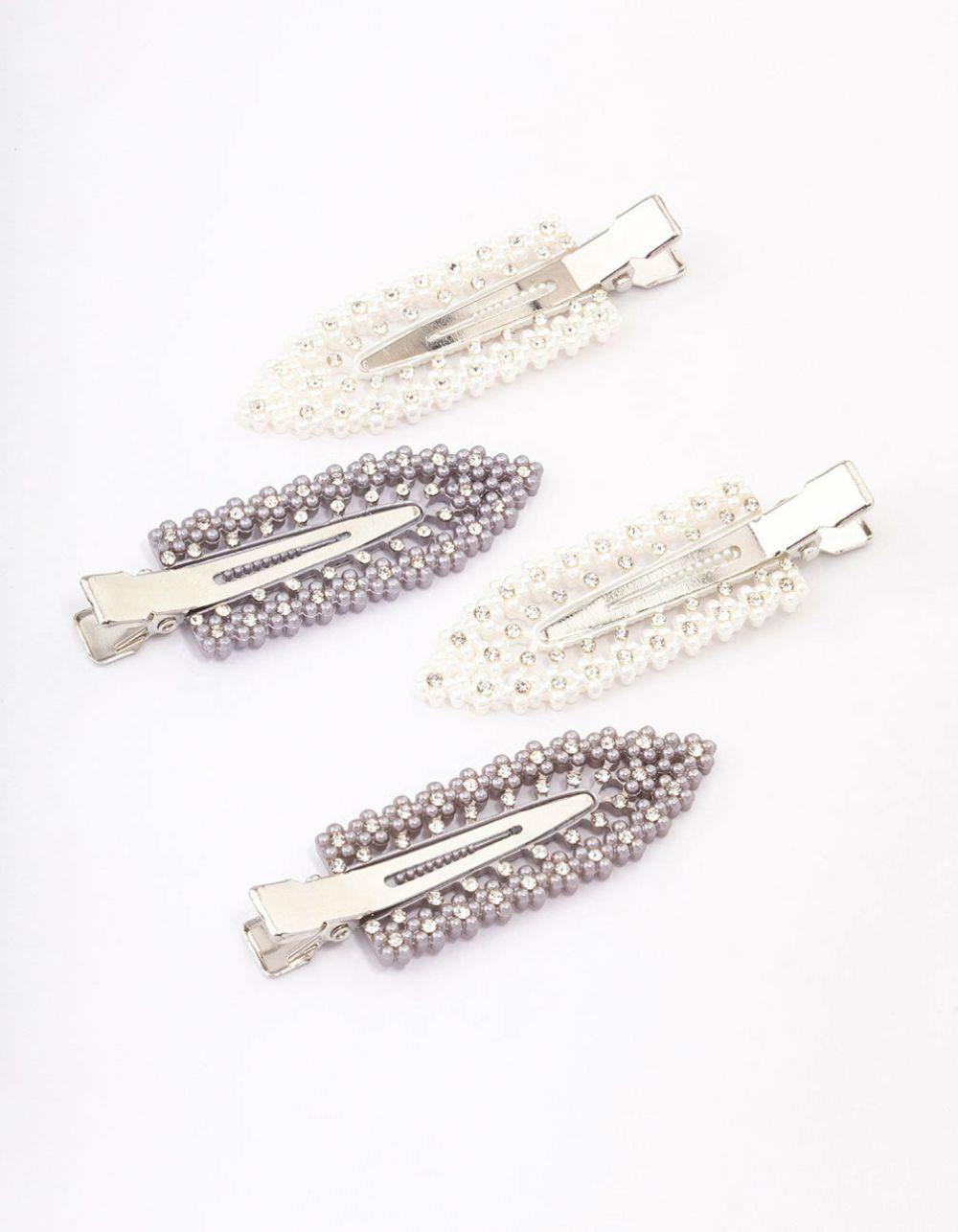 Rhodium Diamante Hair Clips 4-Pack Accessories