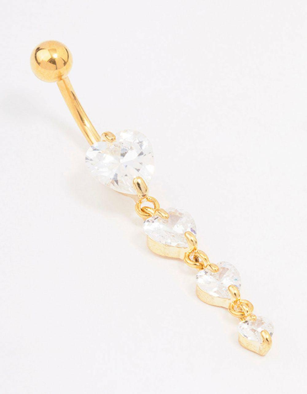 Gold Plated Surgical Steel Cubic Zirconia Heart Belly Ring Belly Rings