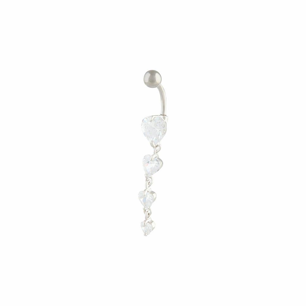 Rhodium Gradual Heart Drop Belly Bar Belly Rings