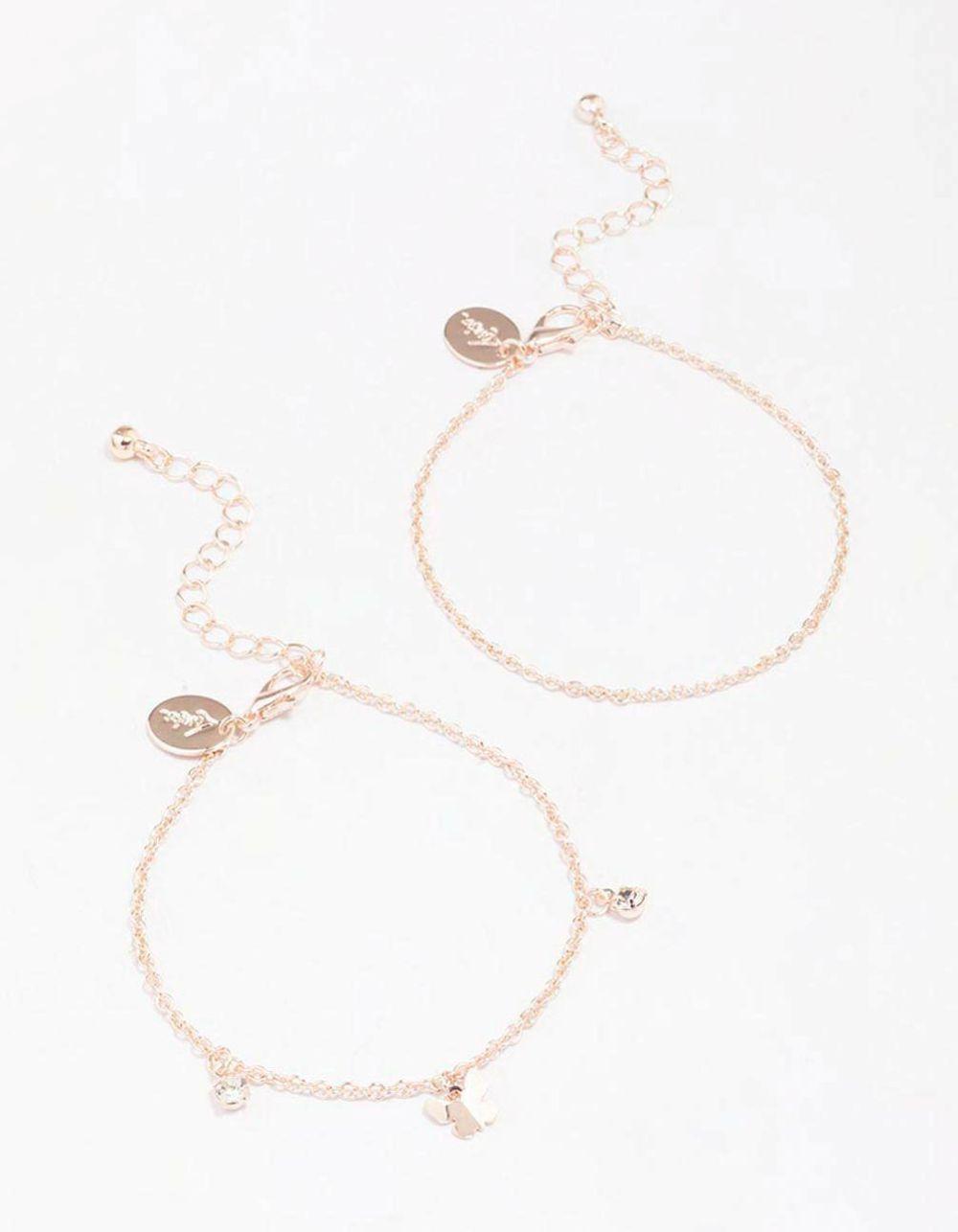 Rose Gold Butterfly Diamante Bracelet Pack Body Jewellery