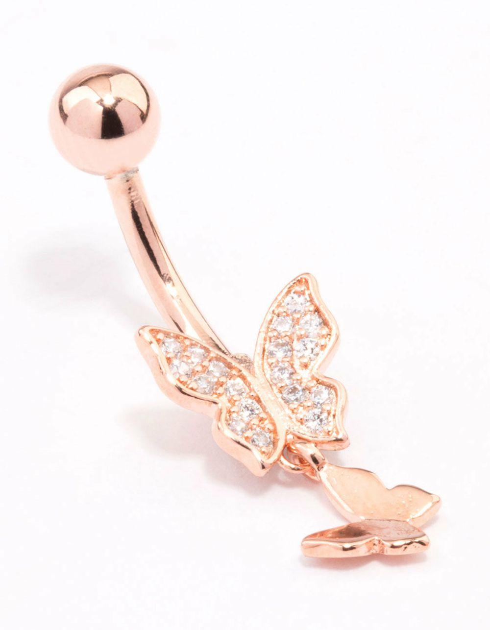 Rose Gold Plated Surgical Steel Double Butterfly Belly Ring Belly Rings