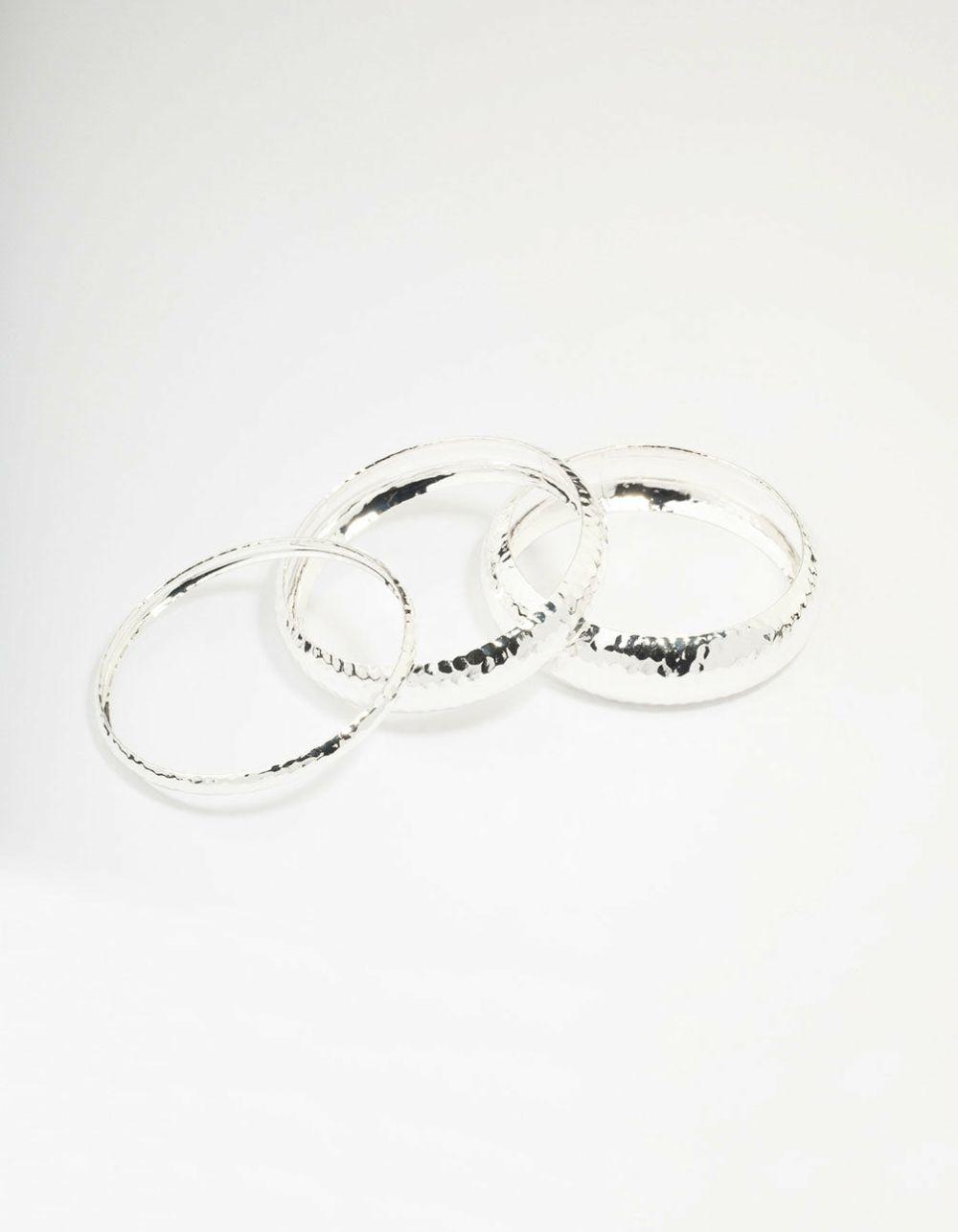 Silver Mixed Molten Bangle 3-Pack Body Jewellery