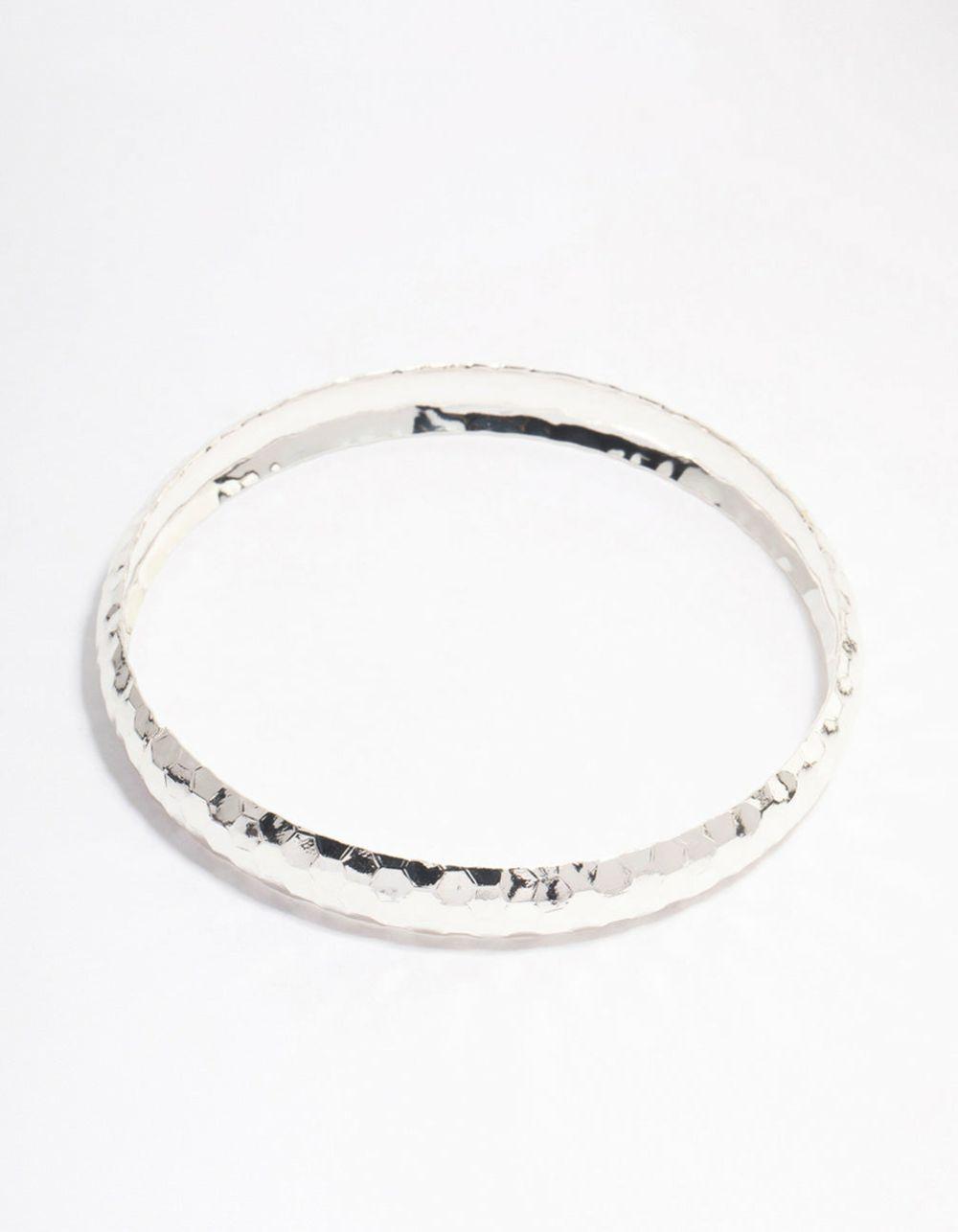 Silver Thin Hammered Bangle Body Jewellery