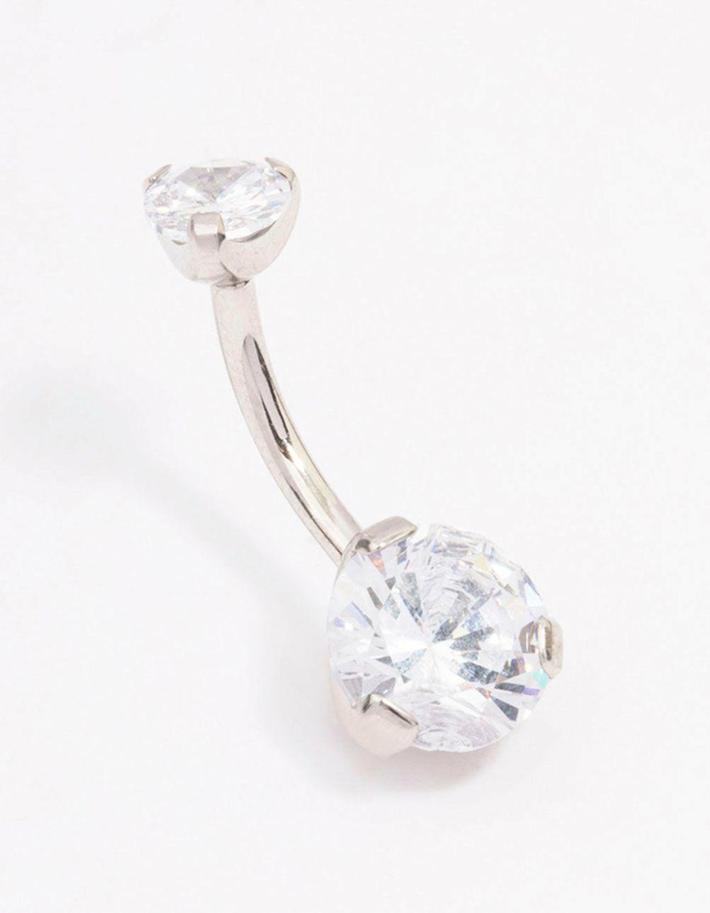 Surgical Steel Double Round Cubic Zirconia Belly Ring Belly Rings