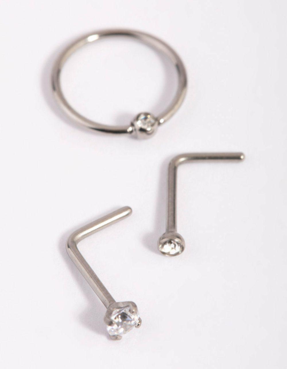 Titanium Diamante Nose Stud Pack Body Jewellery