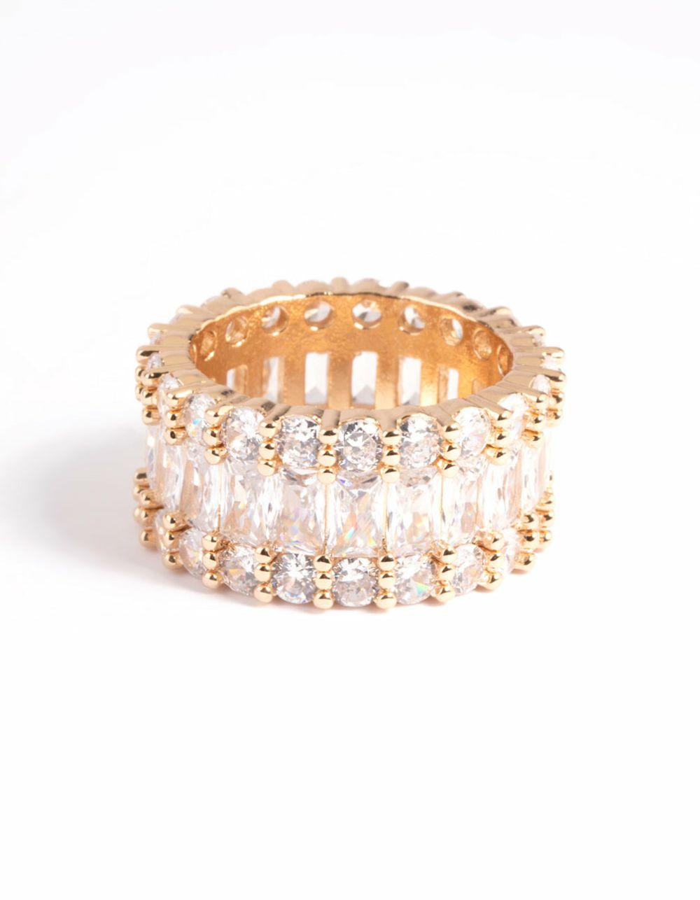 Gold Cubic Zirconia Baguette Ring Cocktail Rings