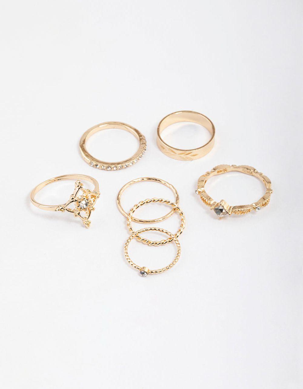 Gold Dainty Ornate Ring Pack Jewellery