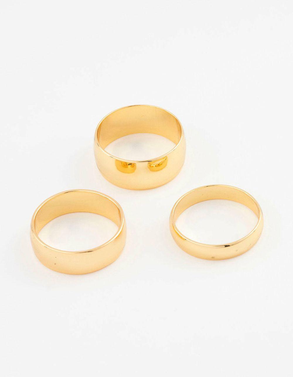 Gold Plated Plain Gold Ring 3-Pack Jewellery