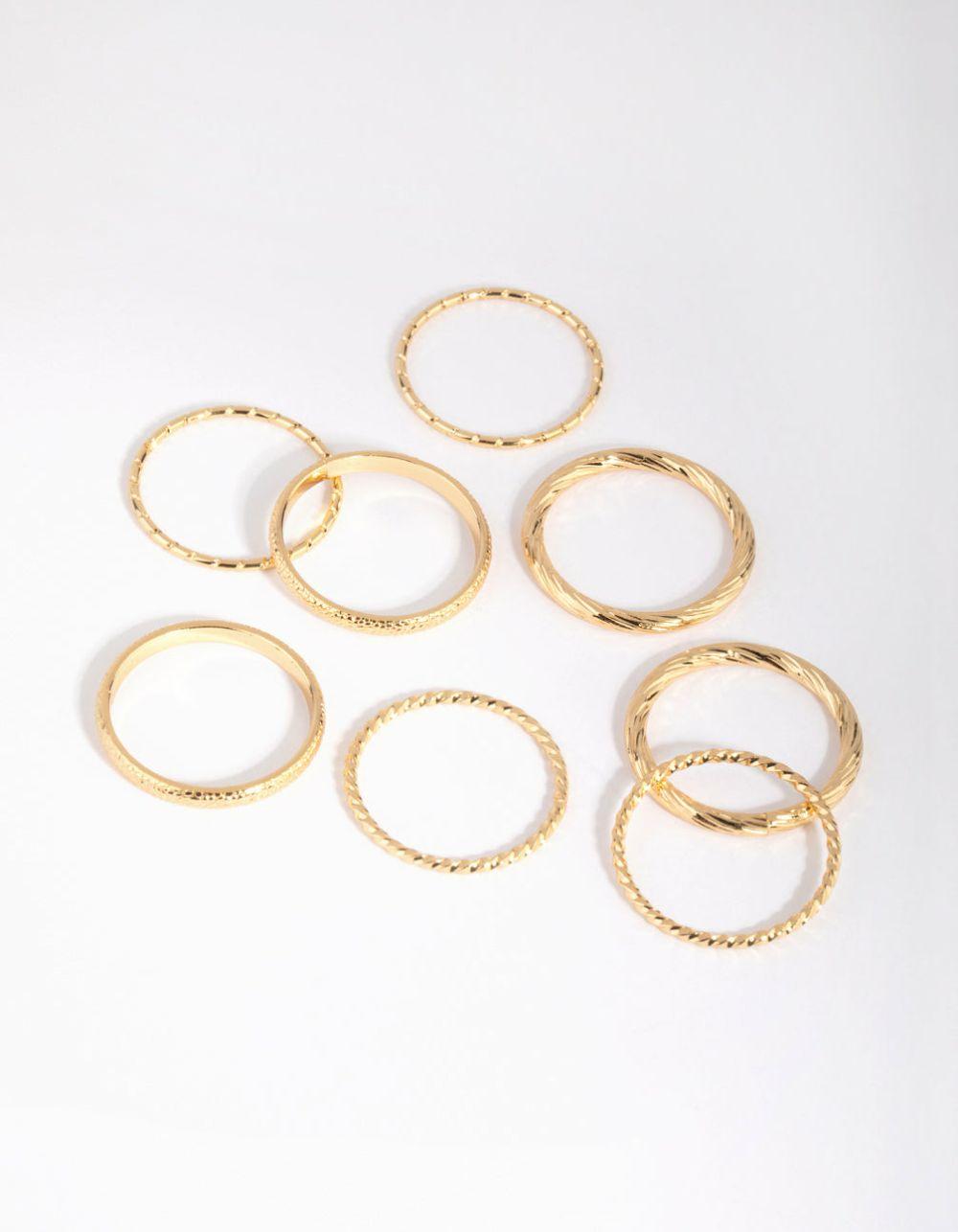 Gold Plated Textured Ring 8-Pack Jewellery