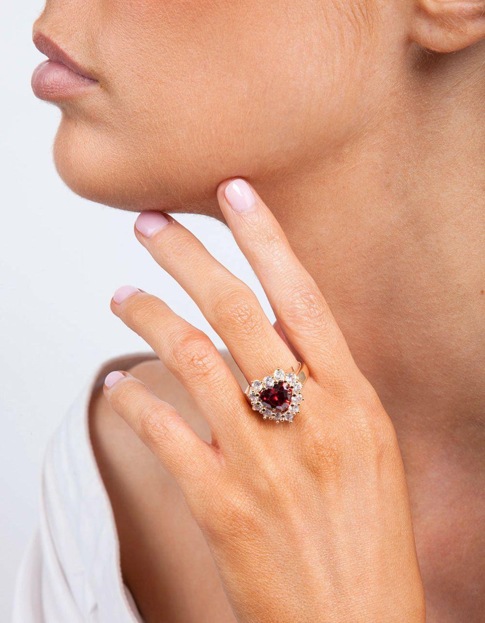 Gold Red Stone Heart Ring Cocktail Rings