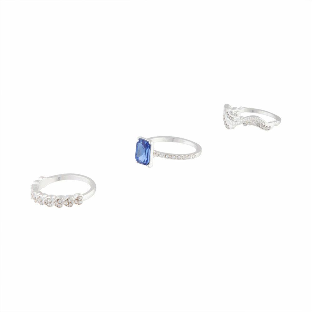 Silver Baguette Sapphire Diamante Ring Stack Jewellery