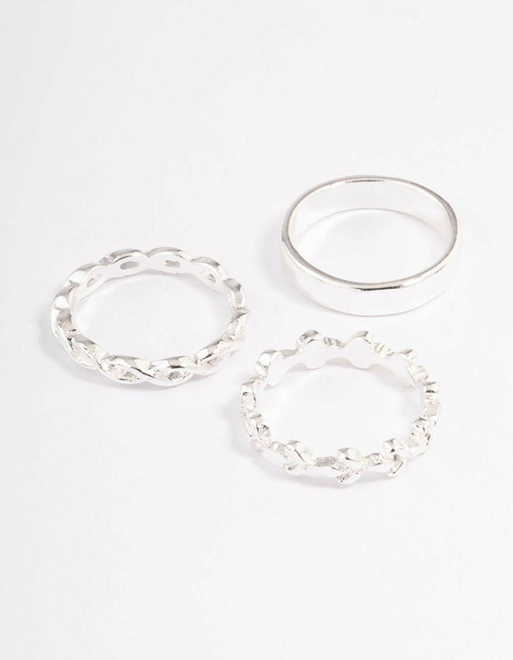 Silver Plain & Twisted Ring Pack Jewellery