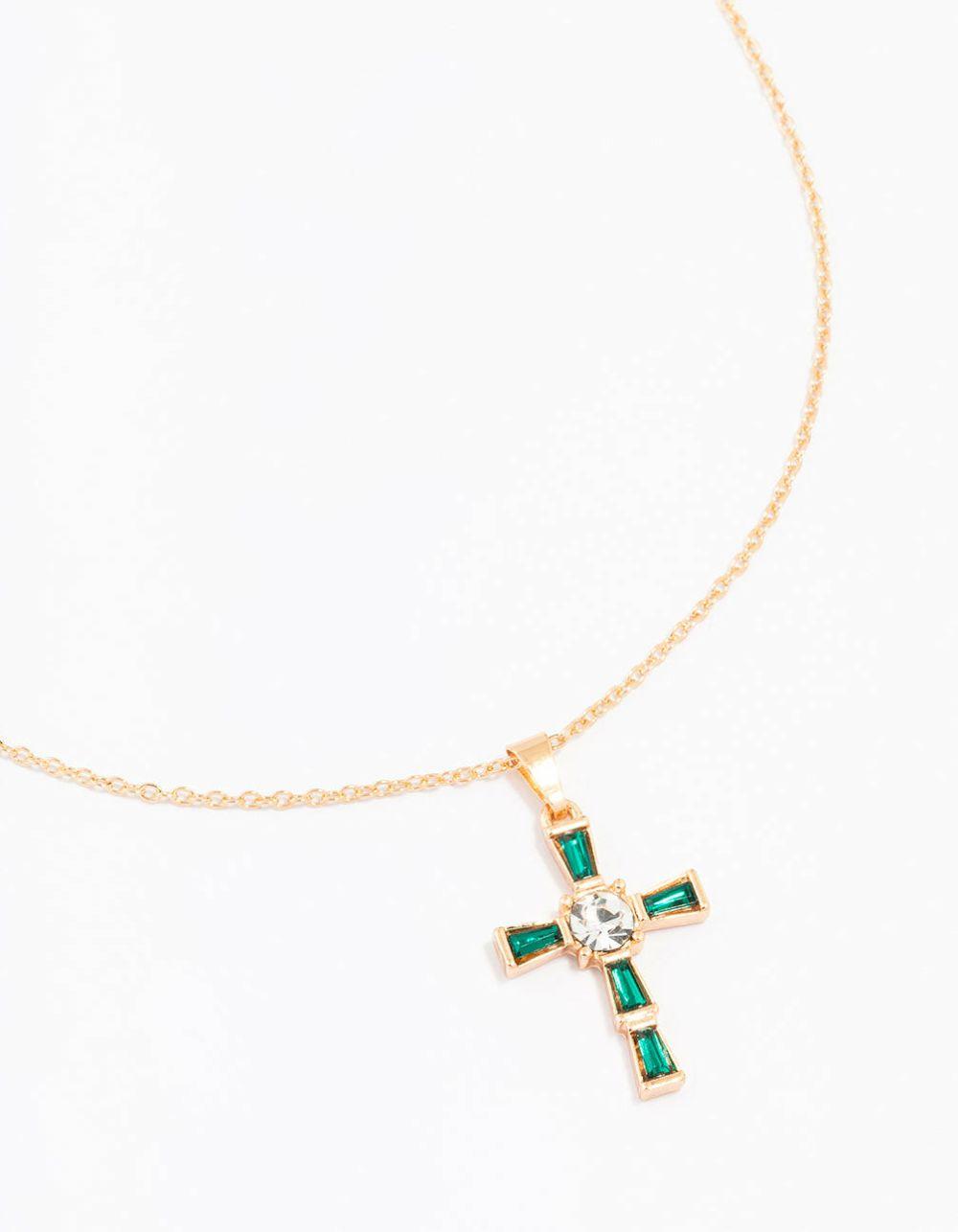 Gold Baguette Cross Necklace Jewellery