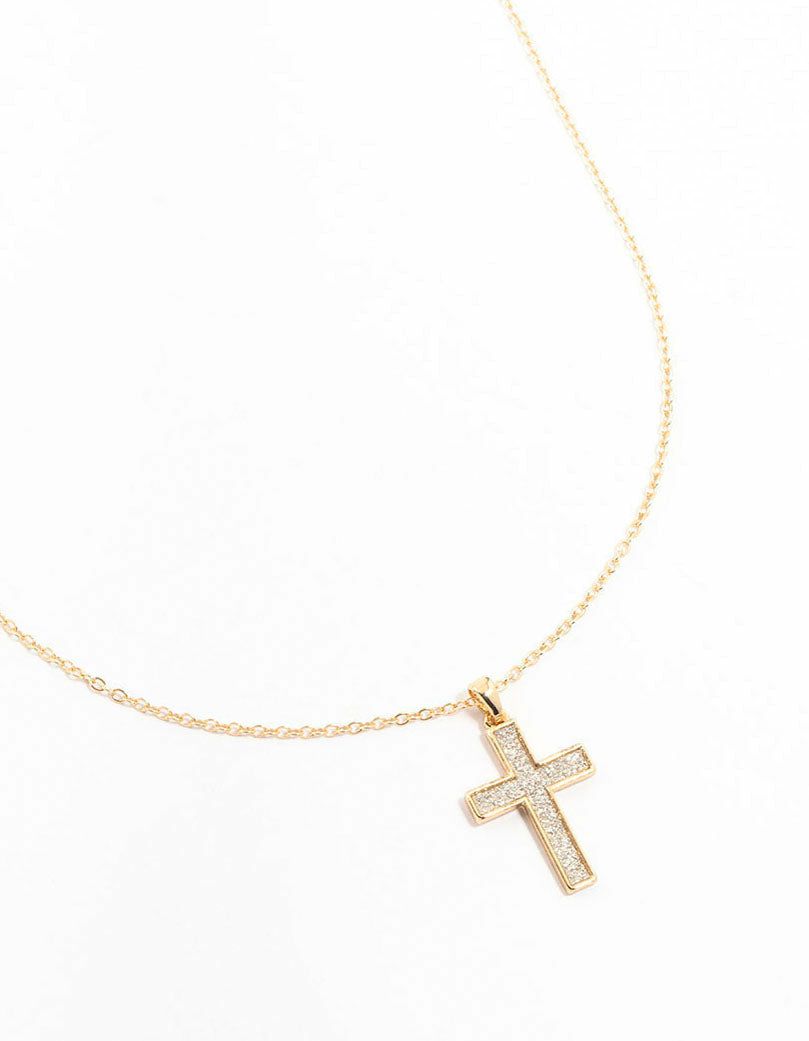 Gold Glitter Cross Necklace Jewellery