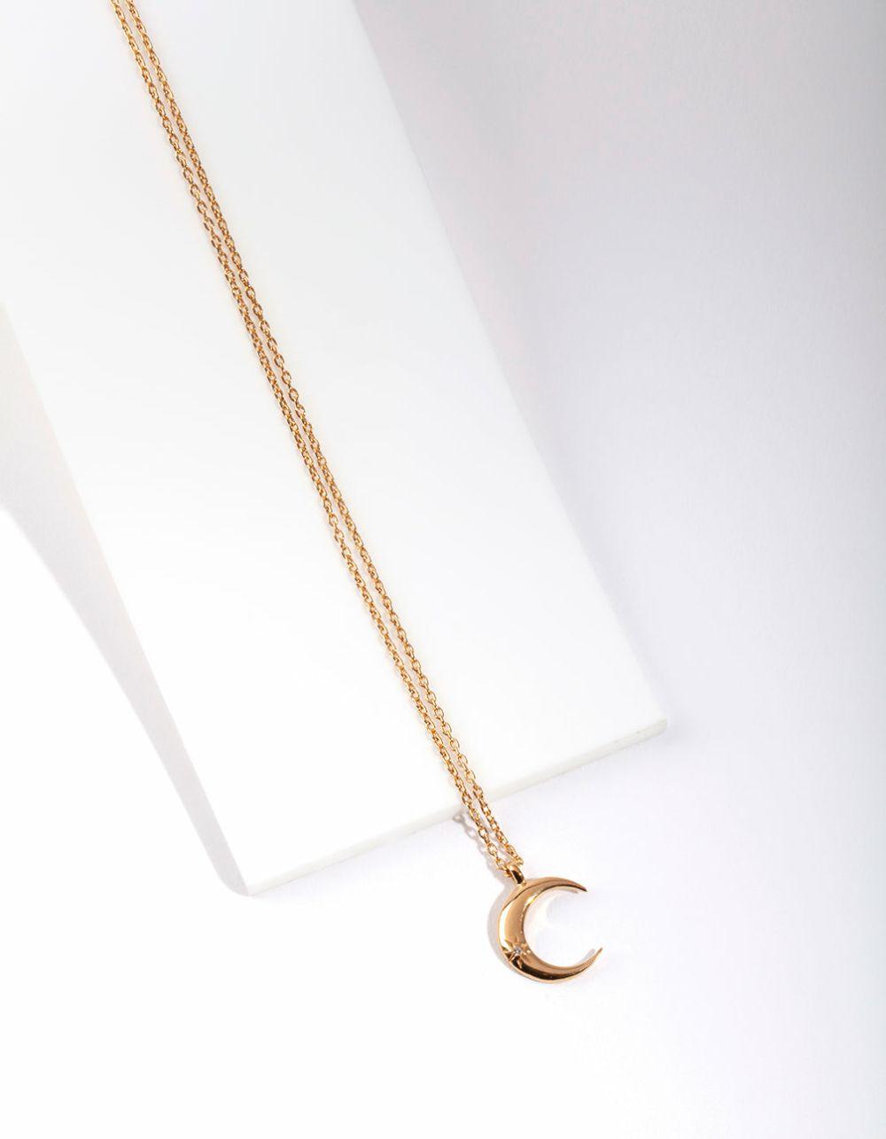 Gold Plated Sterling Silver Crescent Moon Necklace Jewellery