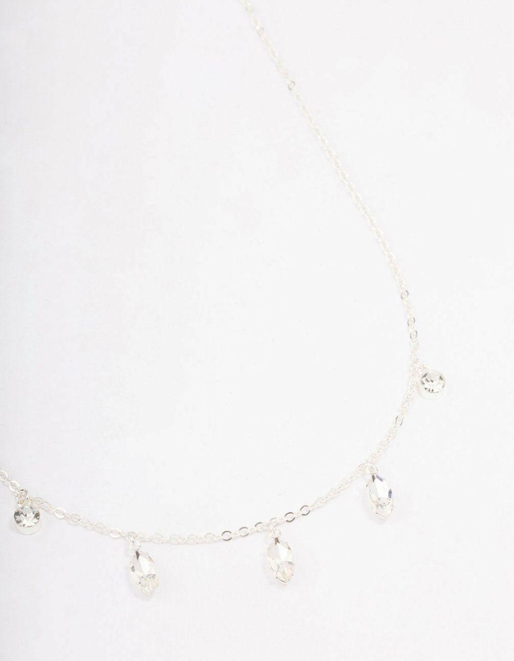 Silver Marquise Station Drop Necklace Jewellery