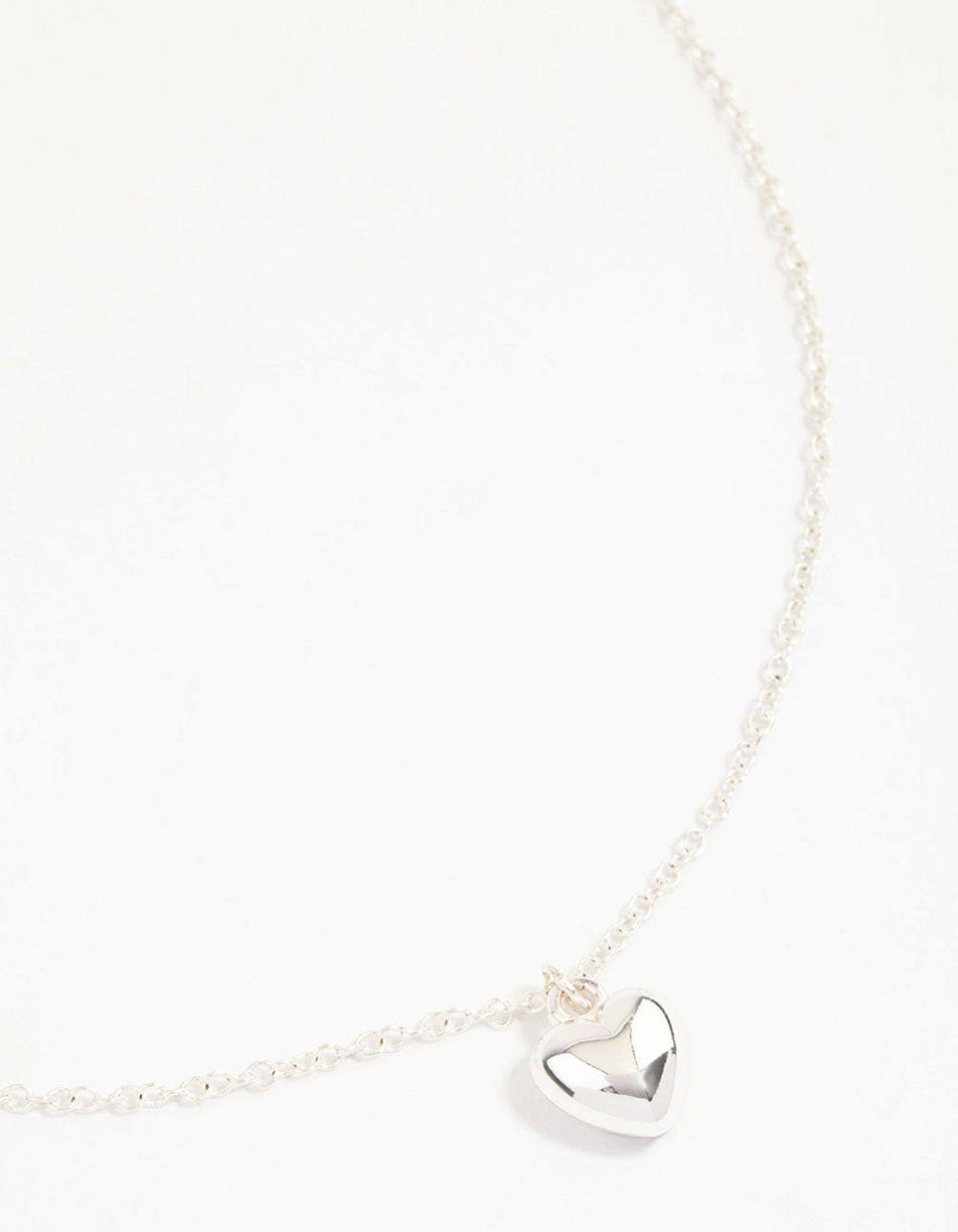 Silver Mini Puffy Heart Pendant Necklace Jewellery