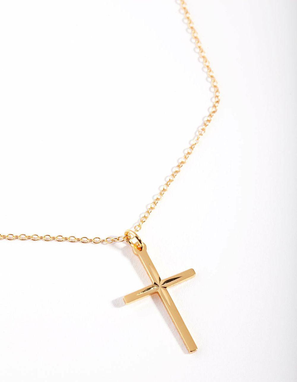 Sterling Silver Gold Diamante Cross Necklace Jewellery