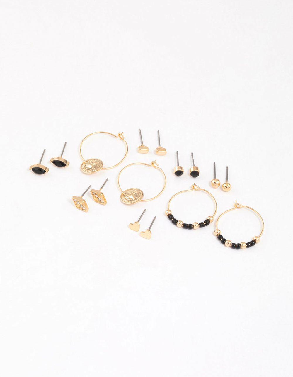 Gold Beaded & Coin Earrings 8-Pack Earring Stacks