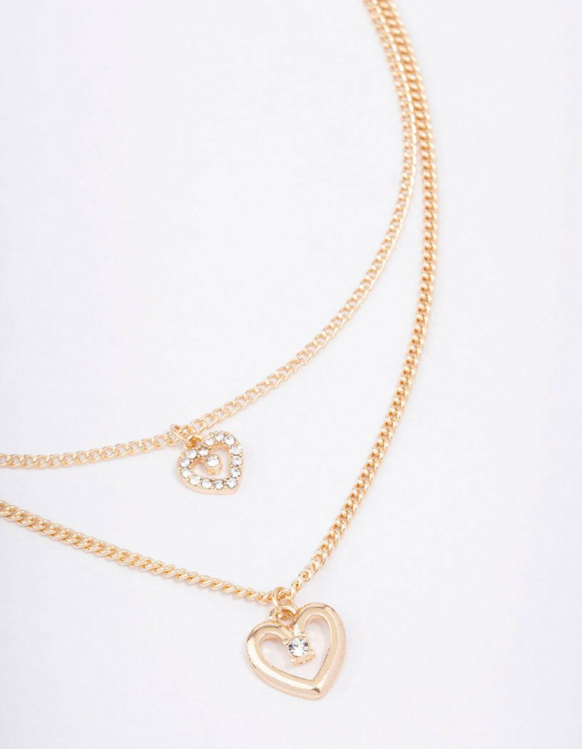 Gold Chain Heart Diamante Layered Necklace Jewellery