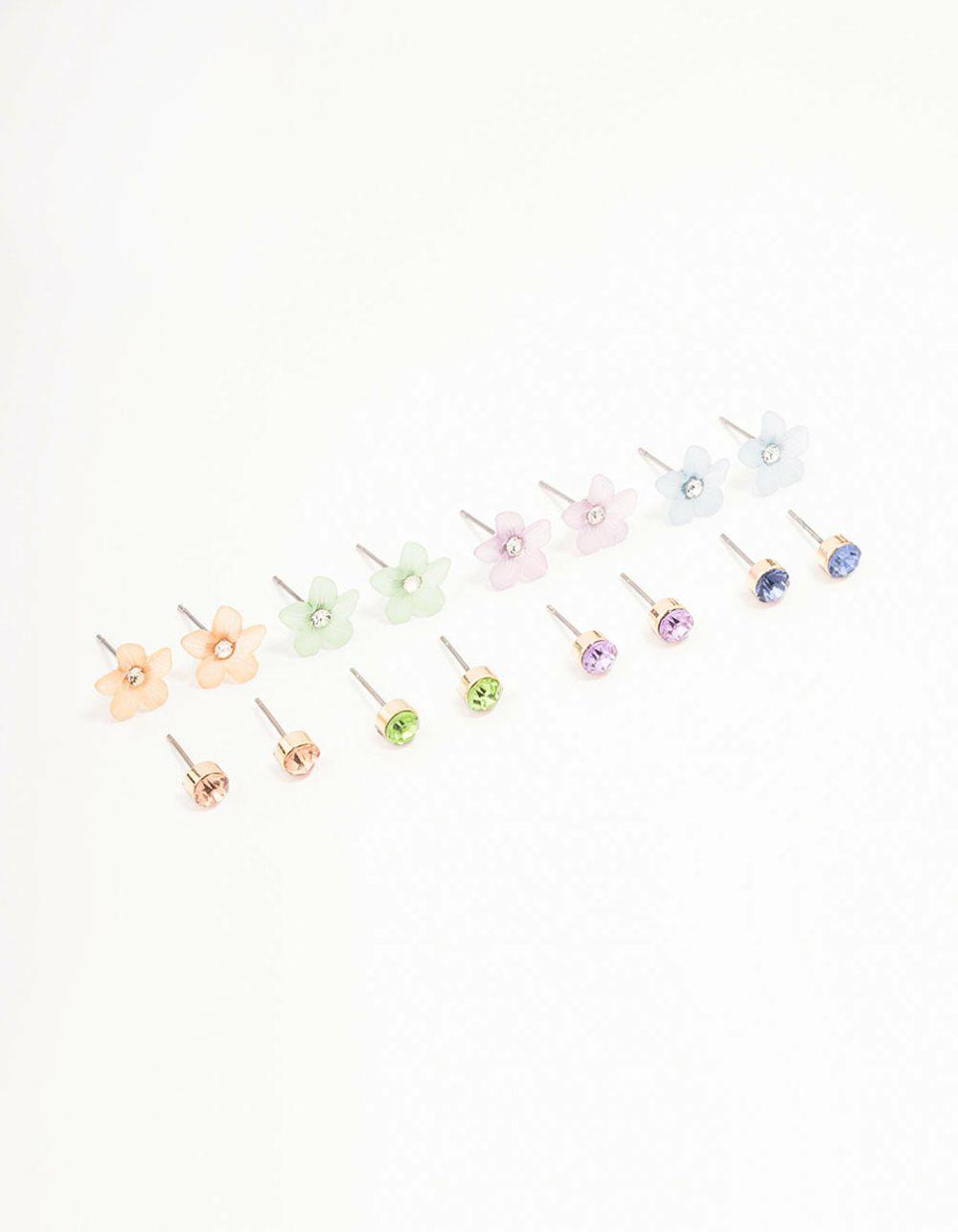 Gold Flower Stud Earring 8-Pack Earrings