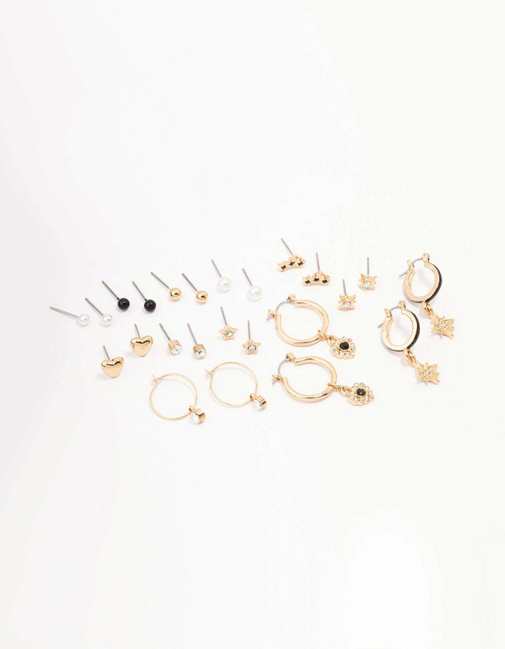 Gold Star & Heart Earring 12-Pack Earring Stacks