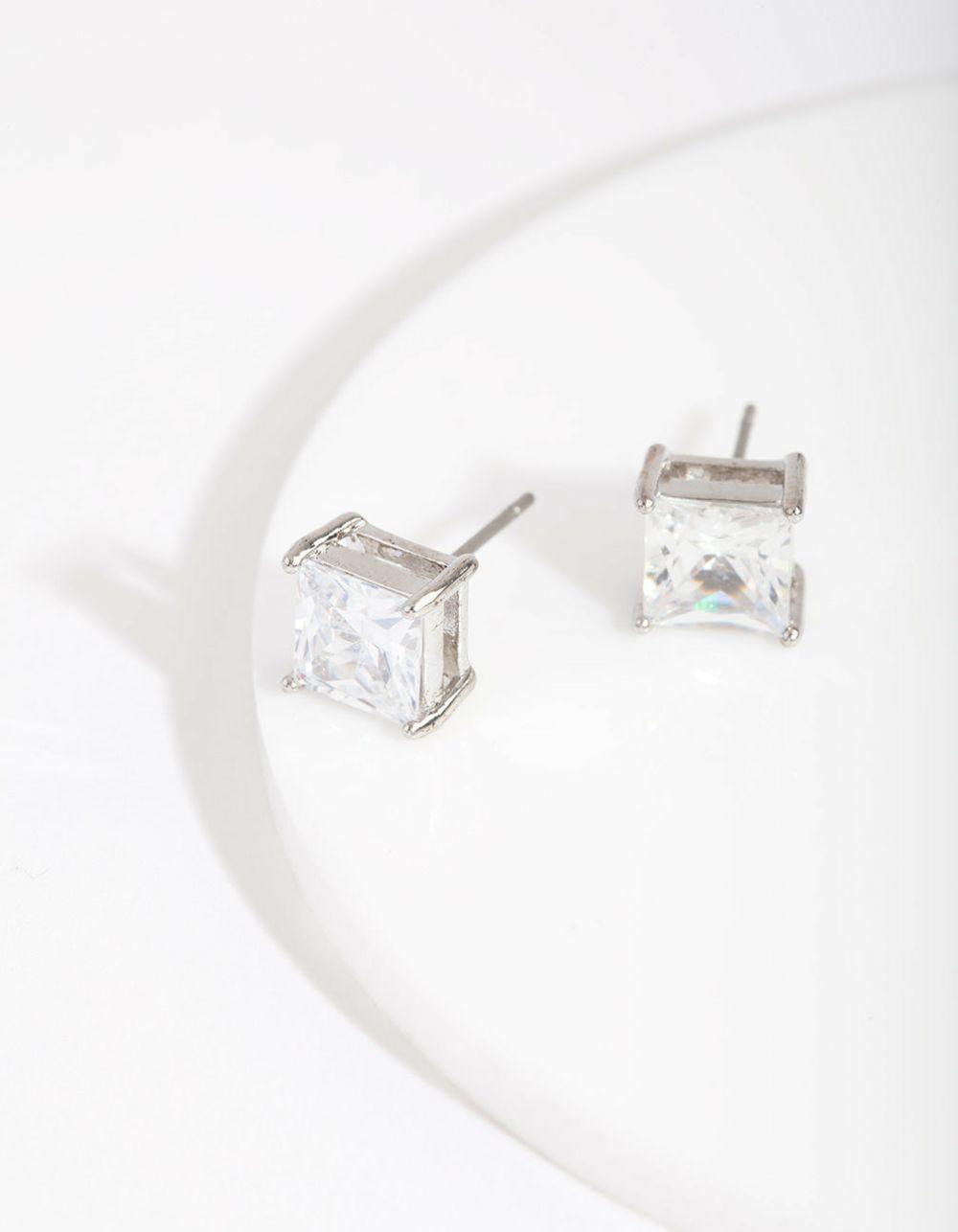 Silver Cubic Zirconia 7mm Square Stud Earrings Earrings