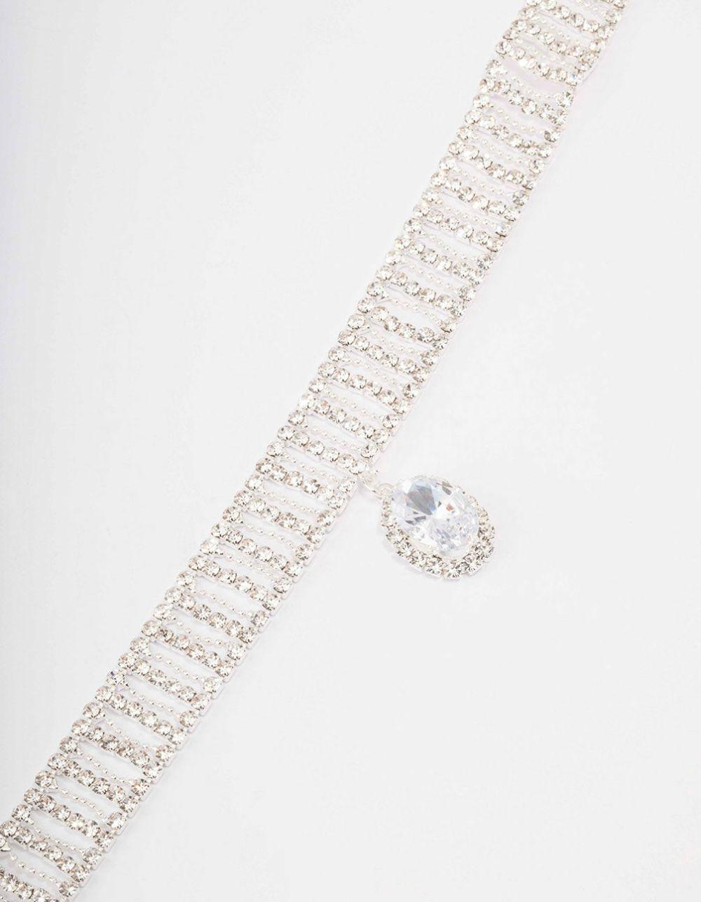 Silver Cubic Zirconia Solitaire Choker Chokers