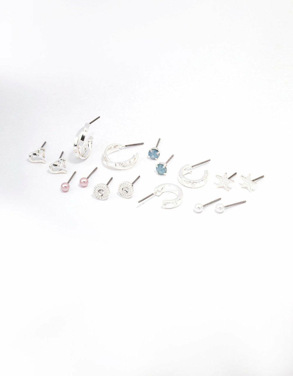 Silver Star & Heart Earring 8-Pack Earring Stacks